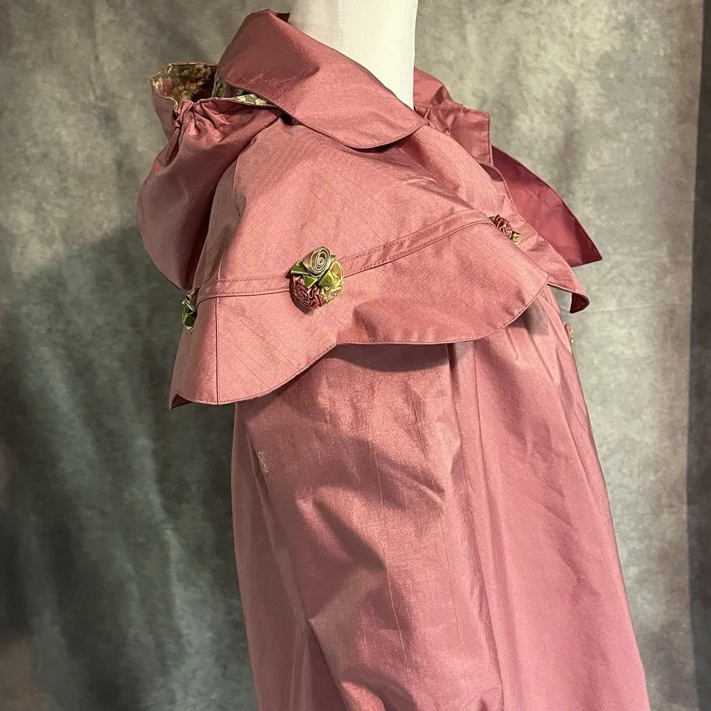 Giacca Young Gallery Vintage Pink Girls 7 Raincoat Rosettes Shiny Capelet Hood‎